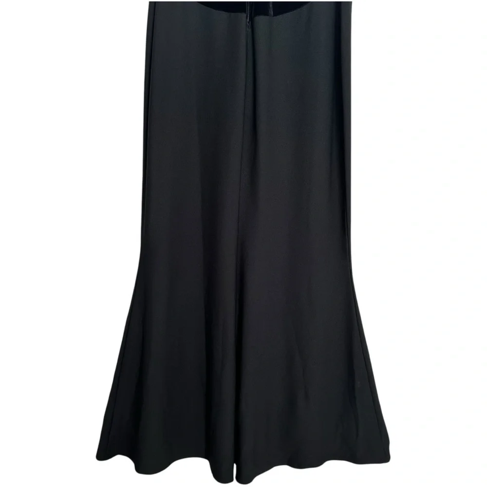 Black Velvet & Mesh Maxi Dress Sheer Back Sleeveless Minimalist Whimsigoth‎ M